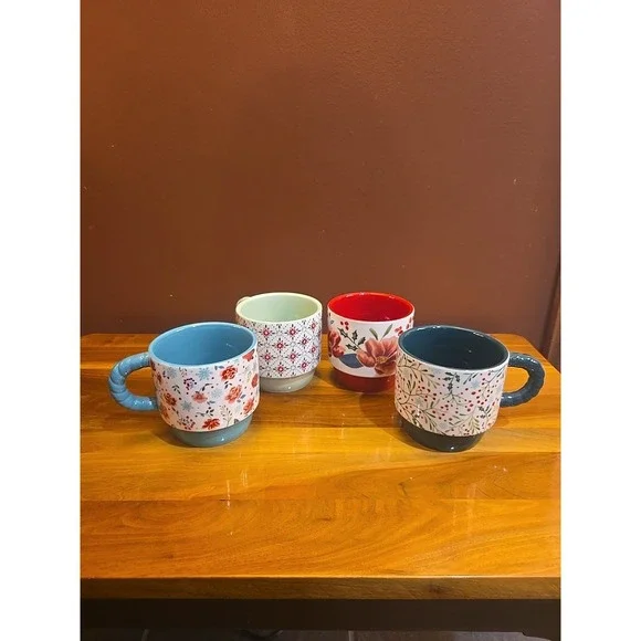 Pioneer Woman Merry Meadow 5-Piece 12.5oz Stoneware Stacking Mugs w/ Gold Rack - Picture 10 of 10